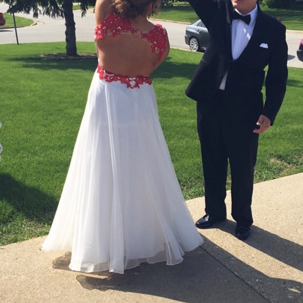 Red and white prom dress
